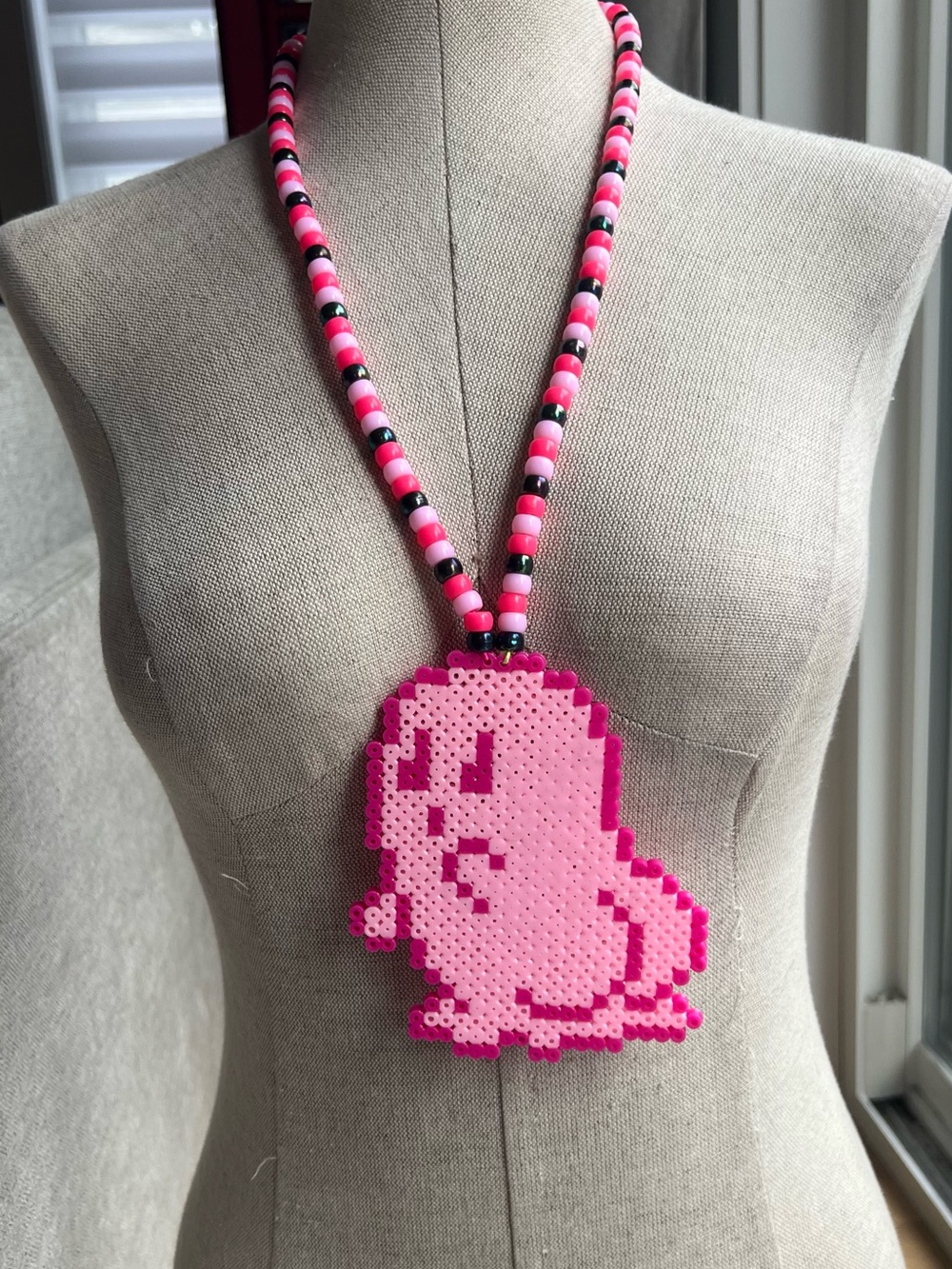 Handmade Kandi Necklace Pink Ghost